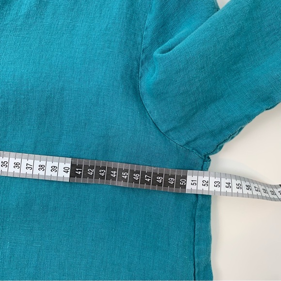 Terzo Millennio Top Blouse Tunic Blue Teal Large Linen Italy Lagenlook Coastal - Picture 6 of 10
